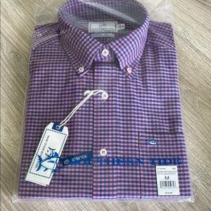 Southern Tide Men's Pink and Blue Checkered Shirt